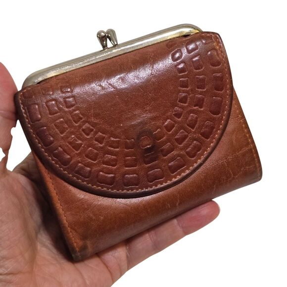Vintage Princess Gardner Brown Cowhide Leather Bifold Wallet Kisslock Patina - Picture 1 of 10